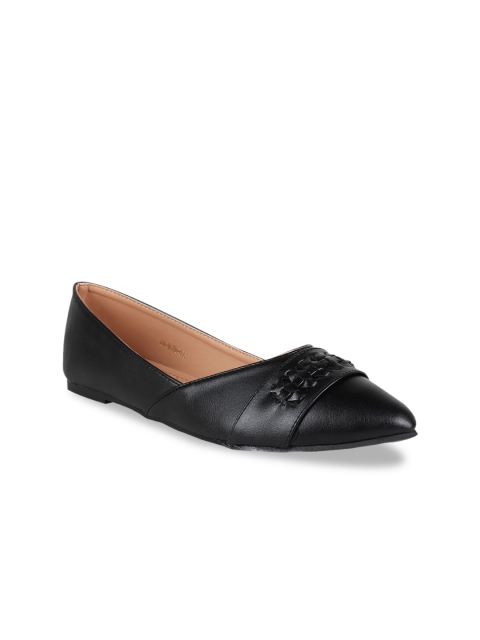 

Addons Women Black Solid Ballerinas With Lace Cut Detailing
