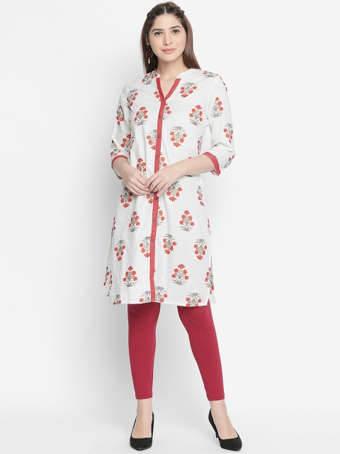 

RANGMANCH BY PANTALOONS Women Off-White & Red Printed Straight Kurta