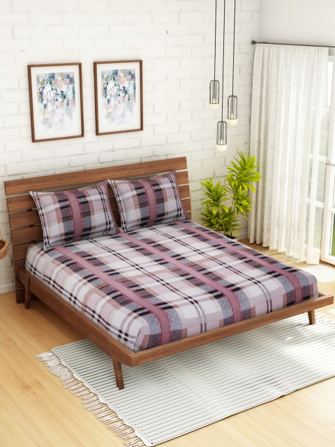 

WELHOME Red & Black Checked 200 TC 1 Microfibre Queen Bedsheet with 2 Pillow Covers