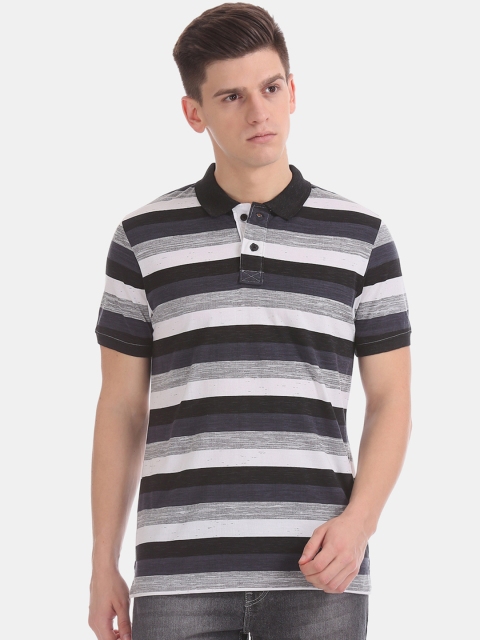 

Ruggers Men Navy Blue & White Striped Polo Collar T-shirt