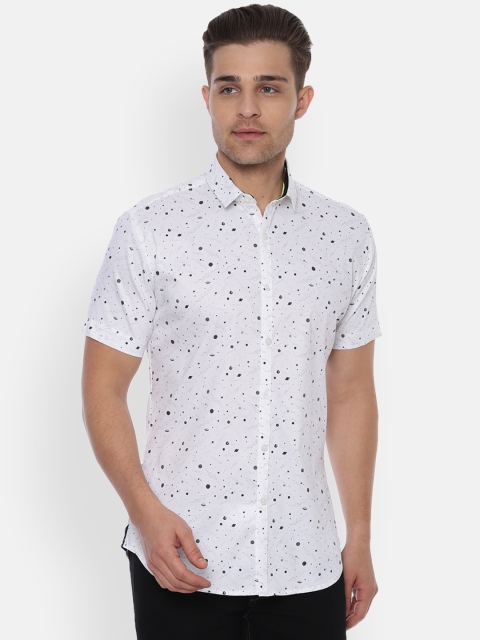 

V Dot Men White & Black Skinny Fit Printed Casual Shirt