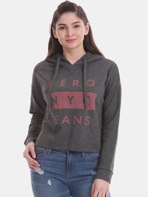 

Aeropostale Women Grey & Pink Printed Hooded Pullover Sweatshirt