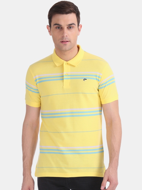 

Ruggers Men Yellow Striped Polo Collar T-shirt