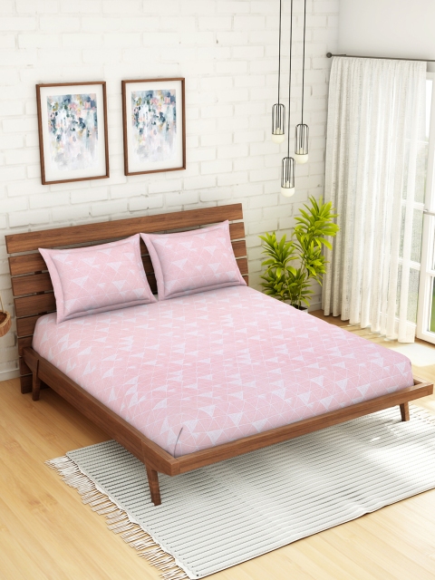 

WELHOME Pink Geometric 200 TC 1 Microfibre Queen Bedsheet with 2 Pillow Covers