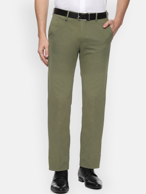 

Van Heusen Men Olive Green Slim Fit Solid Formal Trousers
