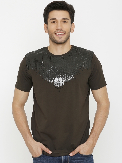 

Rex Straut Jeans Men Olive Green Printed Round Neck T-shirt