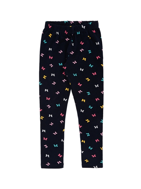 Pantaloons Junior Girls Navy Blue & Pink Printed Leggings