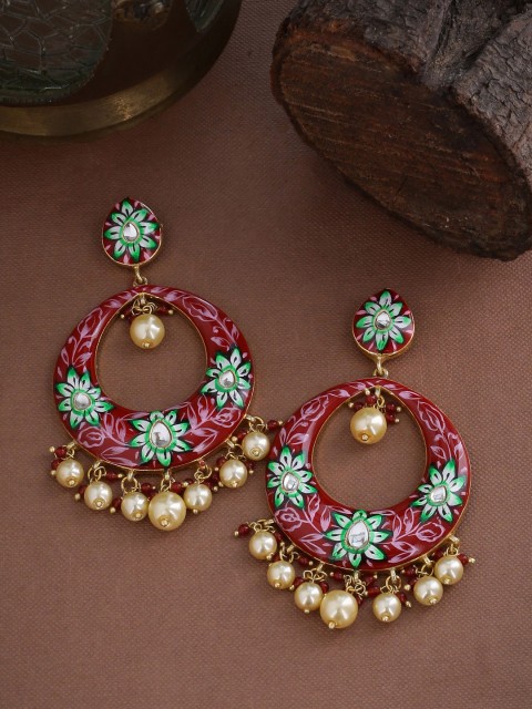 

Tistabene Gold-Plated Crescent Shaped Meenkari Chandbalis