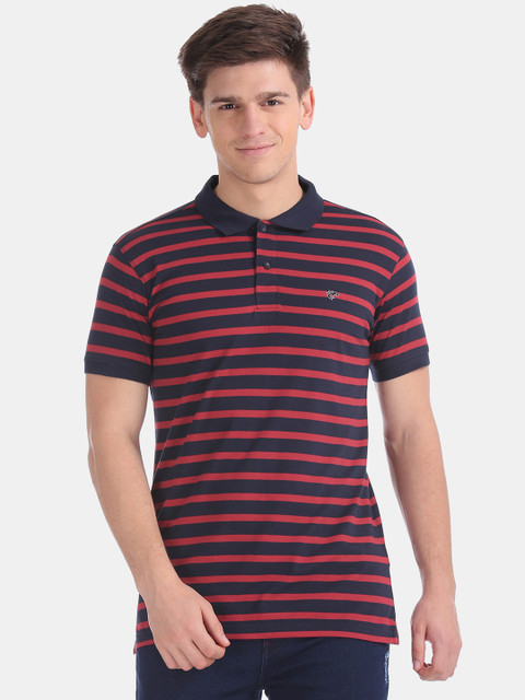 

Ruggers Men Navy Blue Striped Polo Collar T-shirt