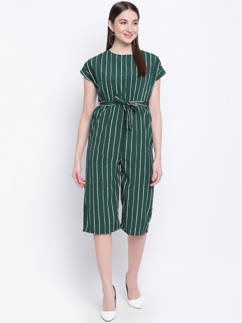 

Mayra Women Teal Green & White Striped Culotte Jumpsuit