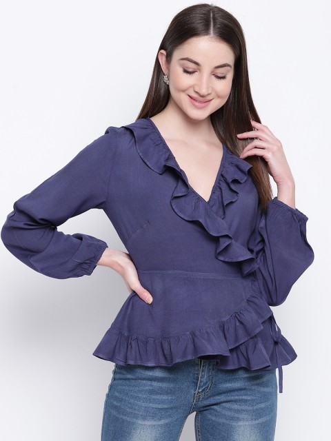 

Mayra Women Blue Solid Wrap Top