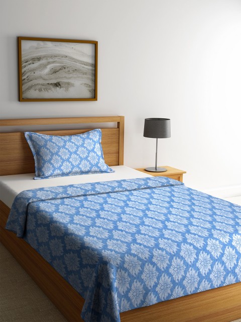 

KLOTTHE Blue & White Printed Single Bed Cover With 1 Pillow Cover