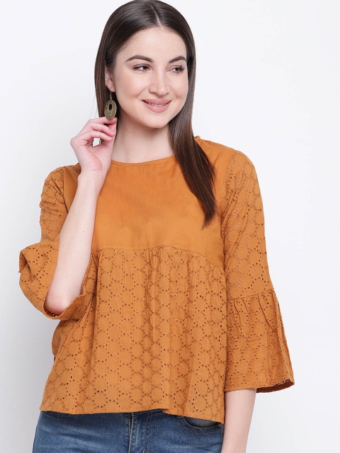 

Mayra Women Mustard Yellow Solid A-Line Top