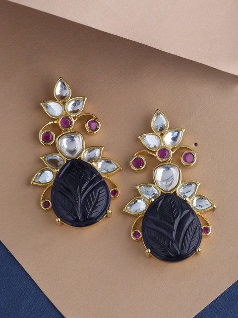 

Tistabene Gold-Plated Contemporary Hand Craved Stones Drop Earrings