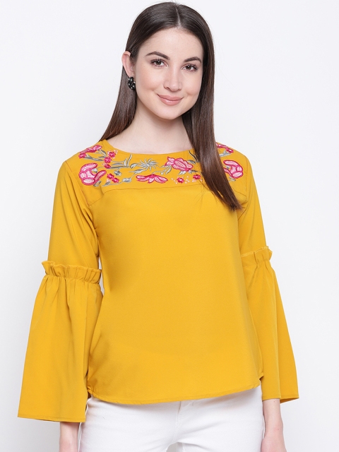

Mayra Women Yellow Embroidered Top