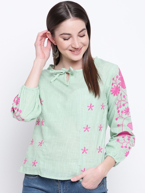 

Mayra Women Green Embroidered Top