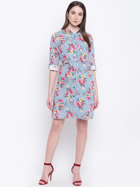 

Mayra Women Blue & Red Floral Print Shirt Dress
