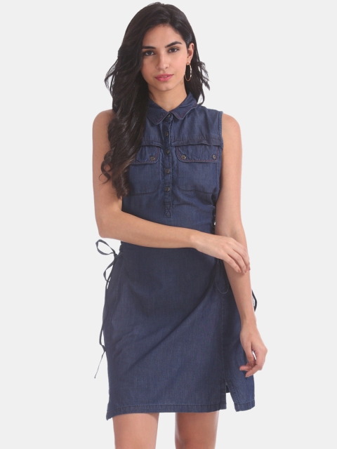 

Cherokee Women Blue Solid Shirt Dress
