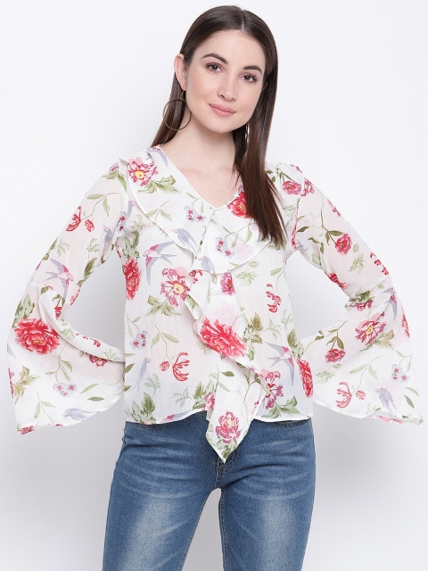 Mayra Women White & Red Printed Top
