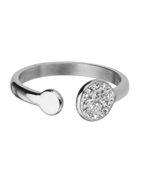 

Inox Jewelry White Crystal Encrusted 316L Stainless Steel Open Ring
