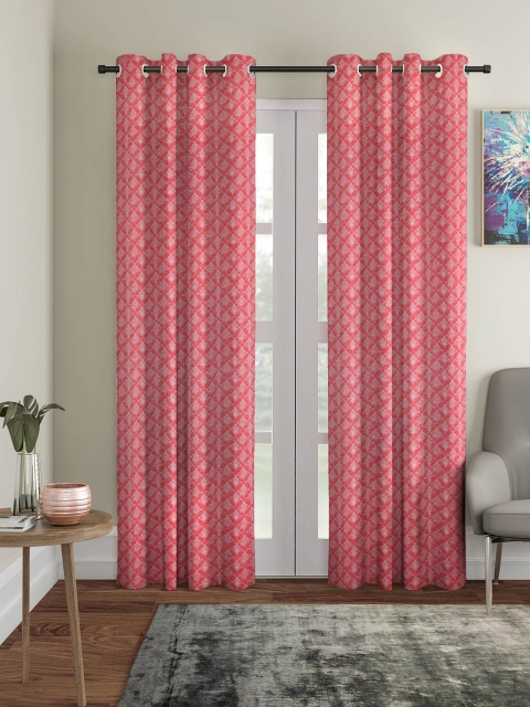 

KLOTTHE Red & White Printed Set of 2 Long Door Curtains