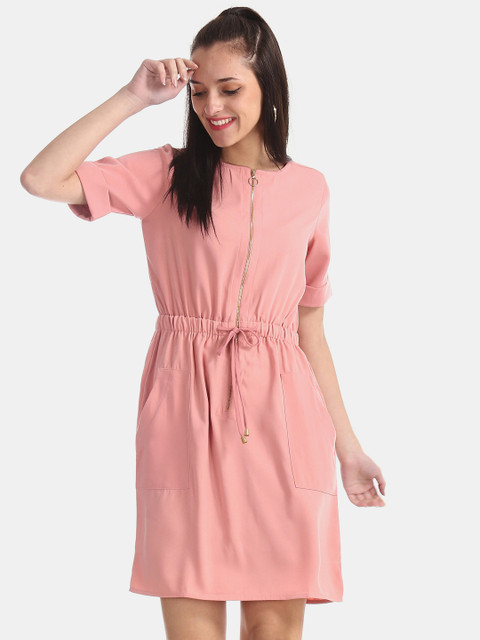 

Cherokee Women Pink Solid Fit and Flare Dress