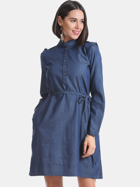 

Cherokee Women Blue Solid Shirt Dress