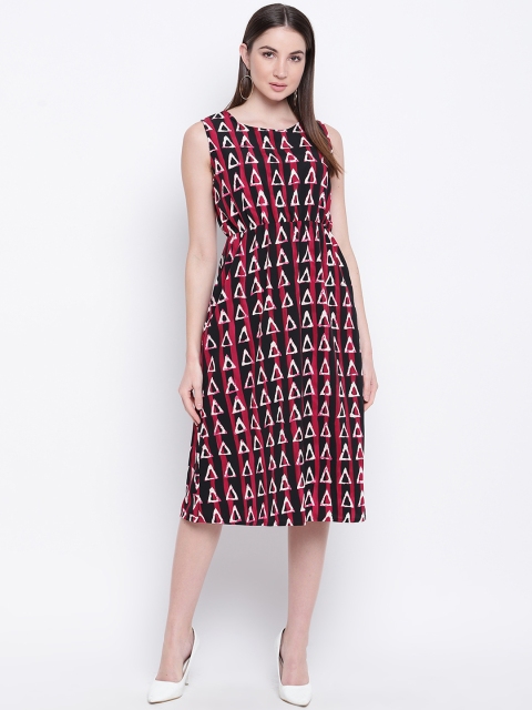 

Mayra Women Red Striped Fit and Flare Dress
