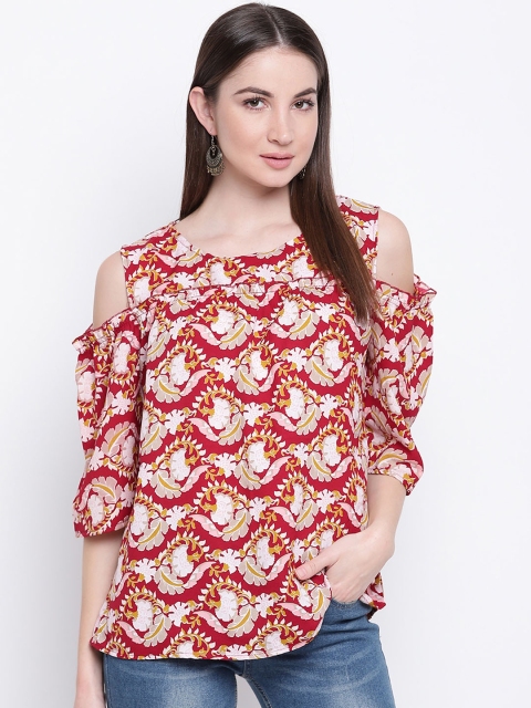 

Mayra Women Red & Yellow Floral Printed Top