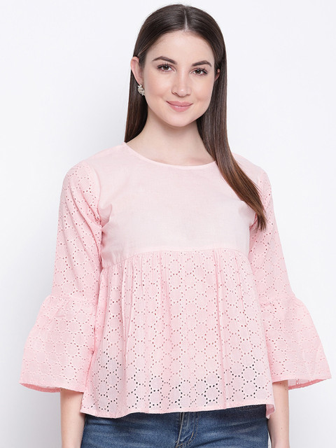 

Mayra Women Pink Schiffli Embroidered A-Line Top