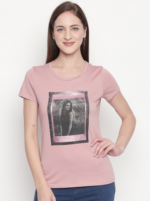 Honey by Pantaloons Women Pink Printed Round Neck T-shirt