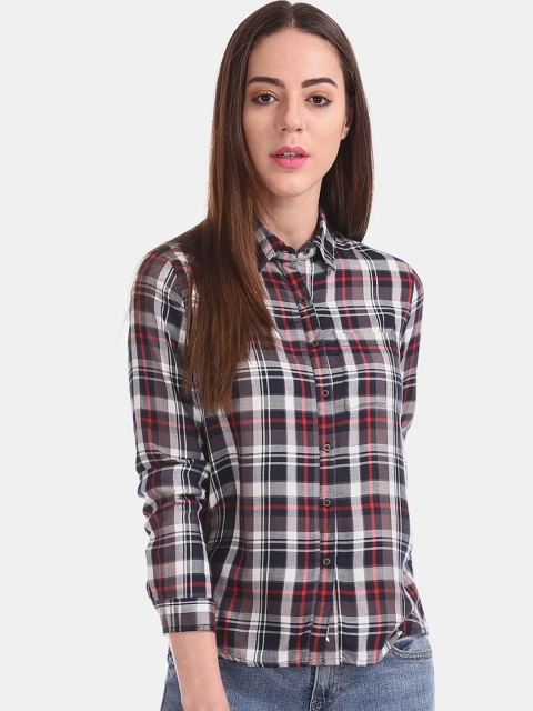 

Cherokee Women Navy Blue & Red Regular Fit Checked Casual Shirt