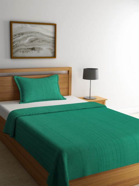 

KLOTTHE Green Woven Design Single Bed Cover With 1 Pillow Cover