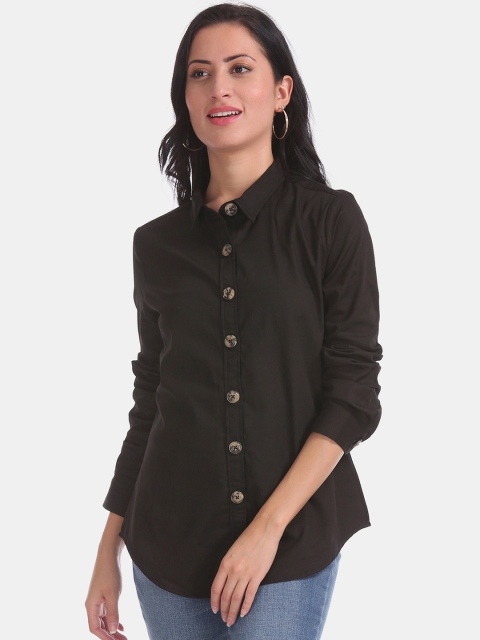 Cherokee Women Black Regular Fit Solid Casual Shirt