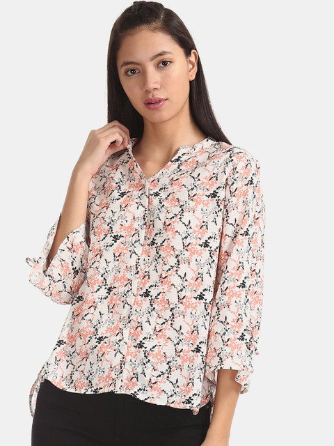 

Cherokee Women White & Peach-Coloured Regular Fit Printed Casual Shirt