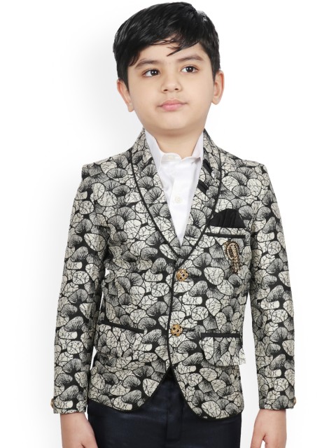 

SG YUVRAJ Boys Black & White Printed Tuxedo Blazer