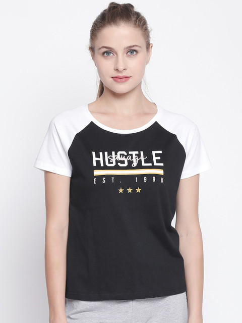 

Ajile by Pantaloons Women Black & White Printed Round Neck T-shirt