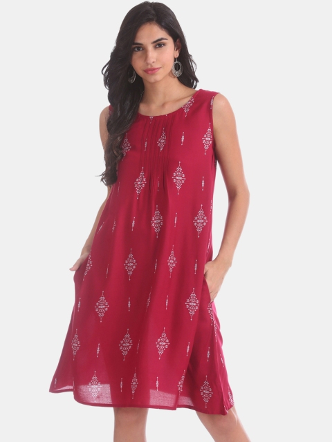 

Bronz Women Red Printed A-Line Dress