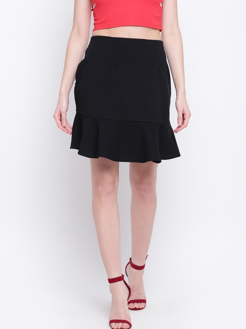 

Mayra Women Black Solid Flared Knee-Length Skirt