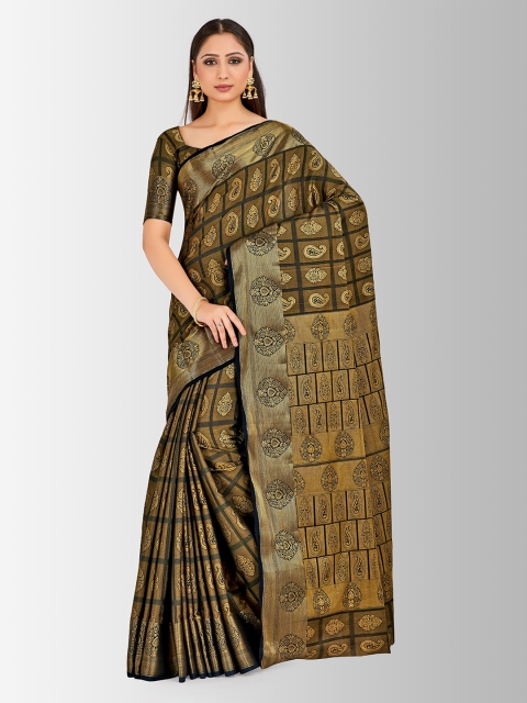 

MIMOSA Black & Gold-Toned Art Silk Woven Design Kanjeevaram Saree