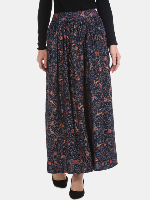 

Bronz Women Blue & Gold-toned Printed Flared Maxi Skirt