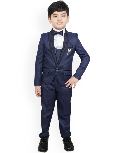 

SG YUVRAJ Boys Blue & Black Self-Design Tuexdo Party Suit