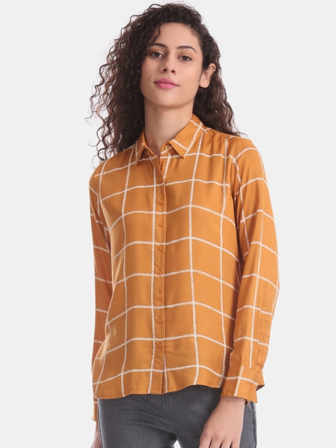 Cherokee Women Yellow Regular Fit Checked Casual Shirt