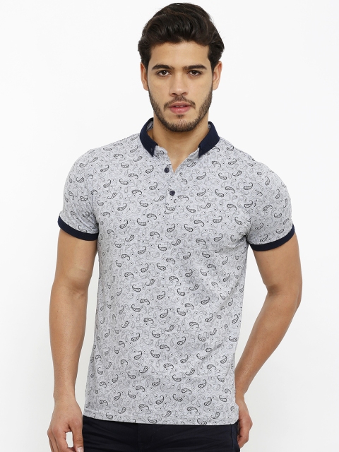 

Rex Straut Jeans Men Grey & Black Printed Polo Collar T-shirt
