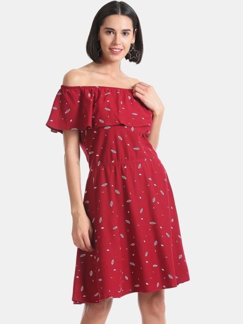 

Sugr Women Red Printed Fit and Flare Dress