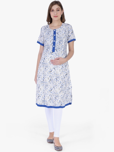 

MomToBe Women Blue & Beige Printed Maternity Straight Kurta