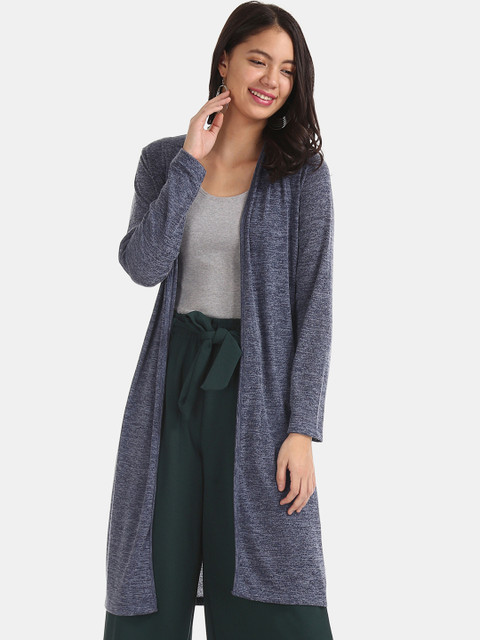 

Cherokee Women Blue Solid Longline Open Front Shrug
