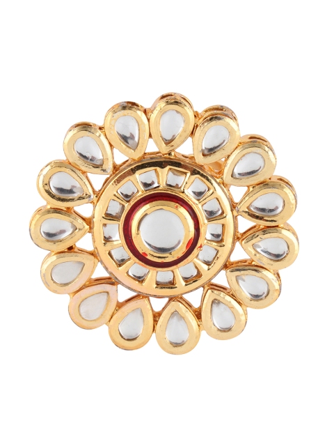 

Fabstreet Women Gold-Plated Red & White Kundan Embellished Cocktail Meenakari Ring
