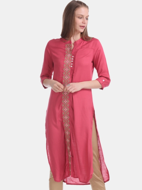 

Karigari Women Pink Embroidered Straight Kurta