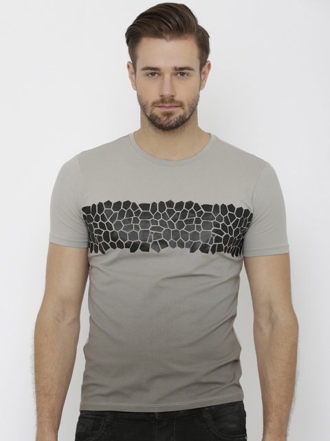 

Rex Straut Jeans Men Grey Printed Slim Fit Round Neck T-shirt
